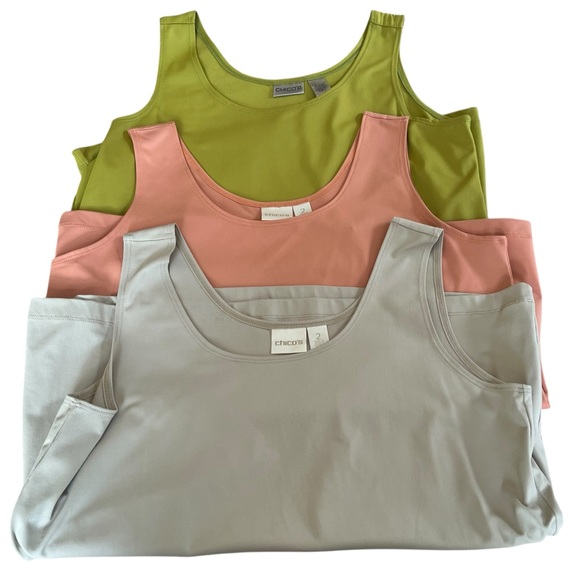 Chico's Tops - Chico's 3-Pack Microfiber Contemporary Tanks in Peach, Olive, Tan 2(12)